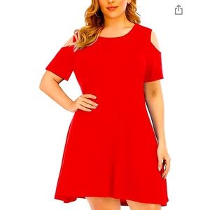 Dress Short/Long Sleeve Cold Shoulder Casual T-Shirt Loose Swing Mini Dress